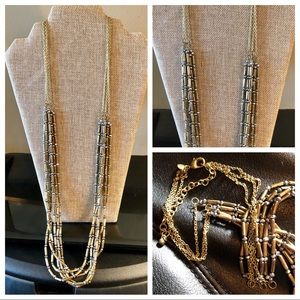 Chico’s 6 Strand Beaded Necklace 16” Gold Tone euc